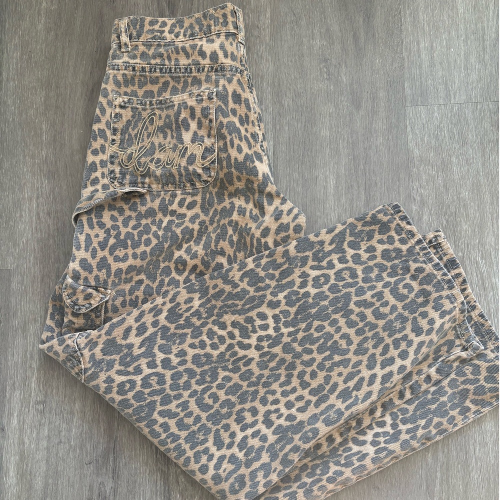 Damson Madder Leopard Print Straight Leg Jeans - Taupe/Gray